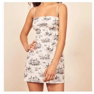 Reformation Tabatha Dress in Britannia Linen Smocked Ruffled Mini Size 12